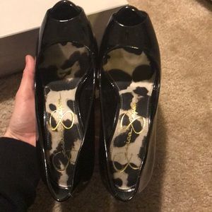 Peep toe black high heels